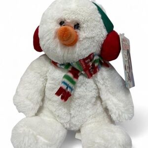 Plush Snowman Toy with Red Earmuffs